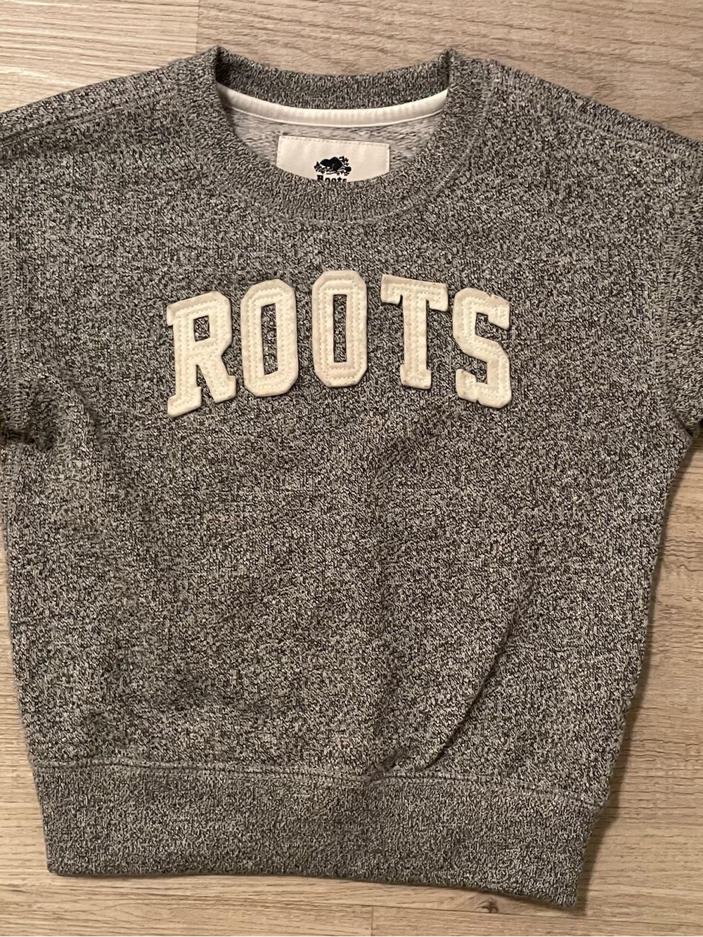 Roots Toddler Gray Crewneck Sweater with AppliquΓ© Logo